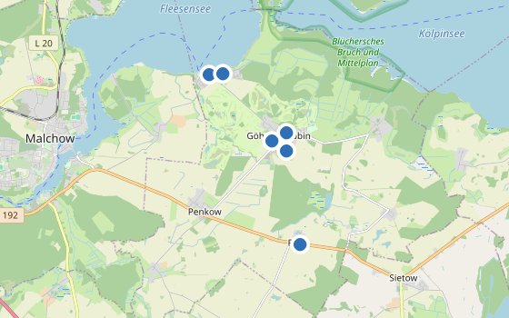 Kartenausschnitt mit den Hotels des Reiseziels