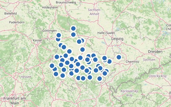 Kartenausschnitt mit den Hotels des Reiseziels