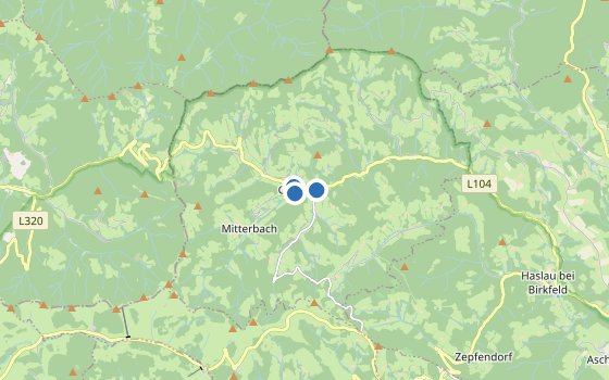 Kartenausschnitt mit den Hotels des Reiseziels