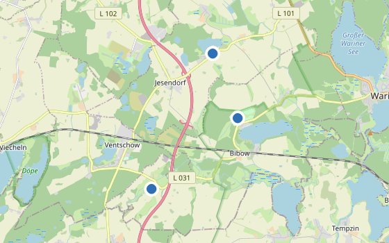 Kartenausschnitt mit den Hotels des Reiseziels