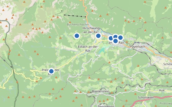 Kartenausschnitt mit den Hotels des Reiseziels
