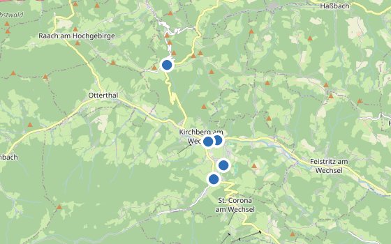 Kartenausschnitt mit den Hotels des Reiseziels
