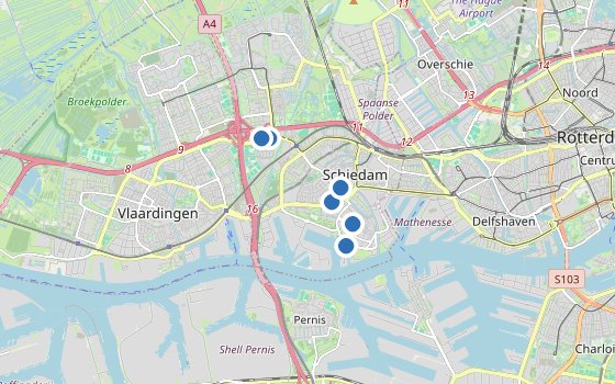 Kartenausschnitt mit den Hotels des Reiseziels