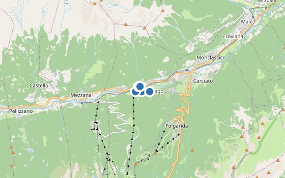 Kartenausschnitt mit den Hotels des Reiseziels