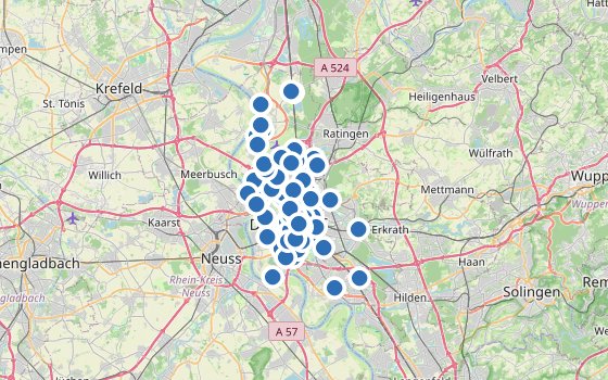 Kartenausschnitt mit den Hotels des Reiseziels