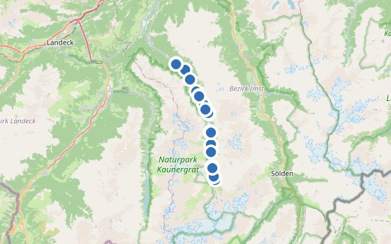 Kartenausschnitt mit den Hotels des Reiseziels
