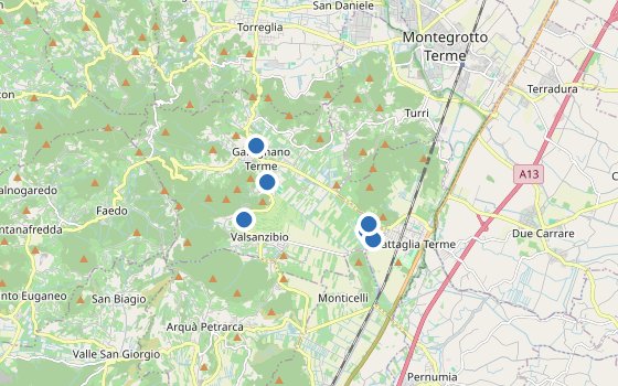 Kartenausschnitt mit den Hotels des Reiseziels