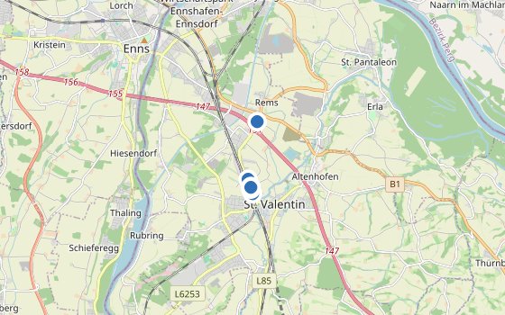 Kartenausschnitt mit den Hotels des Reiseziels