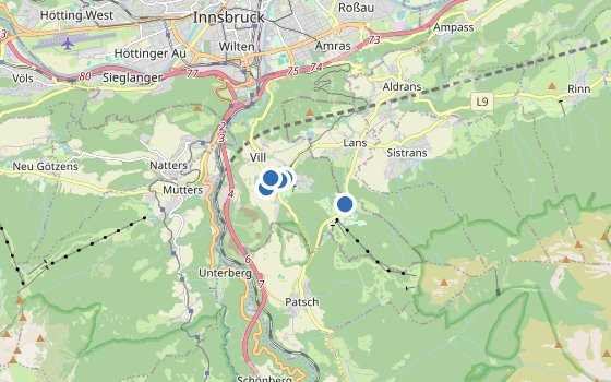 Kartenausschnitt mit den Hotels des Reiseziels