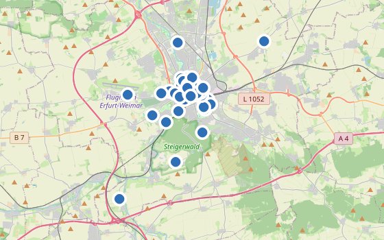Kartenausschnitt mit den Hotels des Reiseziels