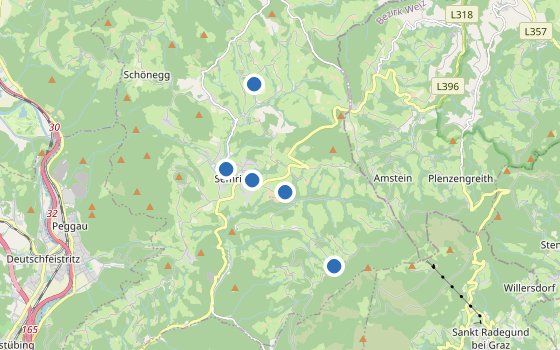 Kartenausschnitt mit den Hotels des Reiseziels