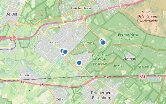 Kartenausschnitt mit den Hotels des Reiseziels