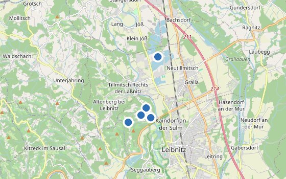 Kartenausschnitt mit den Hotels des Reiseziels