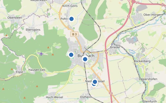 Kartenausschnitt mit den Hotels des Reiseziels