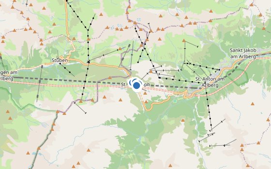 Kartenausschnitt mit den Hotels des Reiseziels