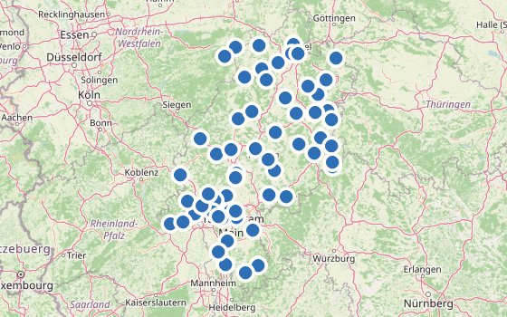 Kartenausschnitt mit den Hotels des Reiseziels