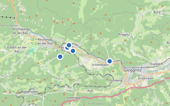 Kartenausschnitt mit den Hotels des Reiseziels