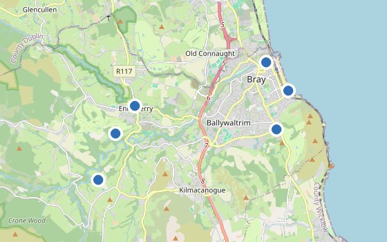 Kartenausschnitt mit den Hotels des Reiseziels