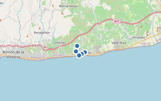 Kartenausschnitt mit den Hotels des Reiseziels