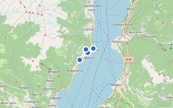 Kartenausschnitt mit den Hotels des Reiseziels