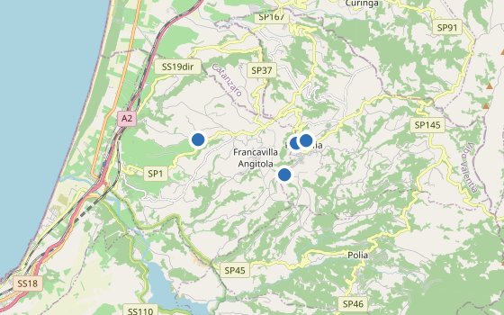 Kartenausschnitt mit den Hotels des Reiseziels