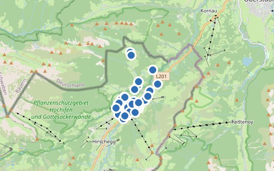 Kartenausschnitt mit den Hotels des Reiseziels