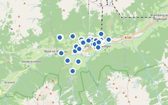 Kartenausschnitt mit den Hotels des Reiseziels