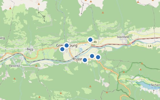 Kartenausschnitt mit den Hotels des Reiseziels