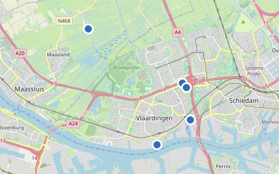 Kartenausschnitt mit den Hotels des Reiseziels