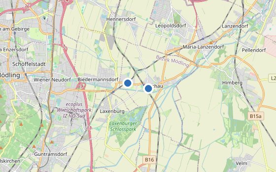 Kartenausschnitt mit den Hotels des Reiseziels