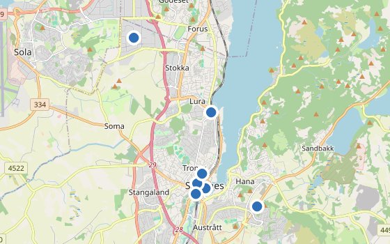 Kartenausschnitt mit den Hotels des Reiseziels