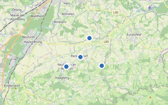 Kartenausschnitt mit den Hotels des Reiseziels