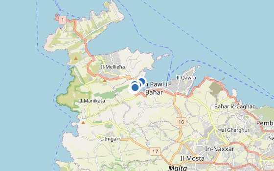 Kartenausschnitt mit den Hotels des Reiseziels