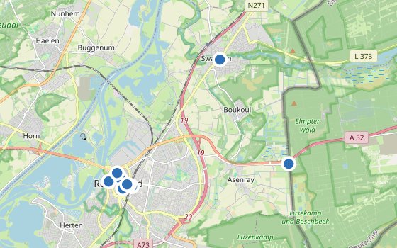 Kartenausschnitt mit den Hotels des Reiseziels