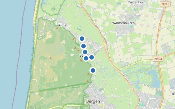 Kartenausschnitt mit den Hotels des Reiseziels