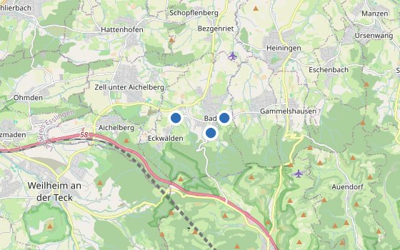 Kartenausschnitt mit den Hotels des Reiseziels