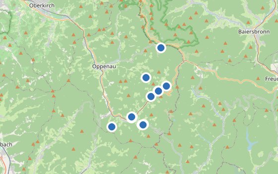 Kartenausschnitt mit den Hotels des Reiseziels