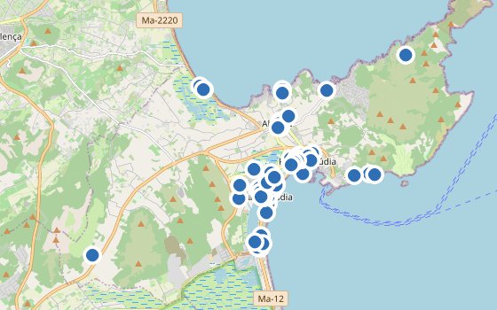 Kartenausschnitt mit den Hotels des Reiseziels