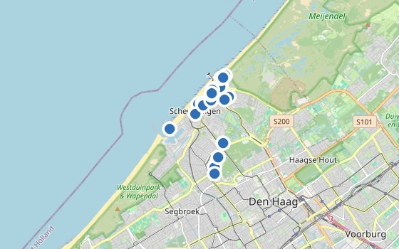 Kartenausschnitt mit den Hotels des Reiseziels