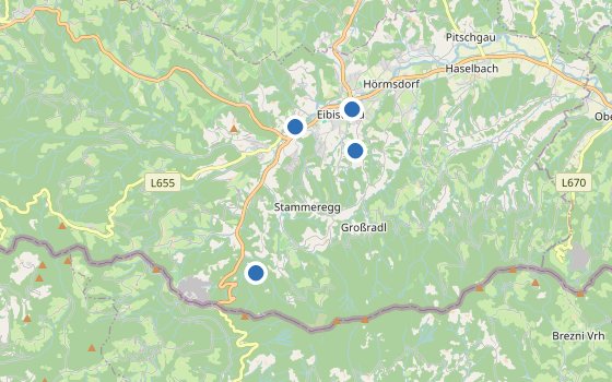 Kartenausschnitt mit den Hotels des Reiseziels