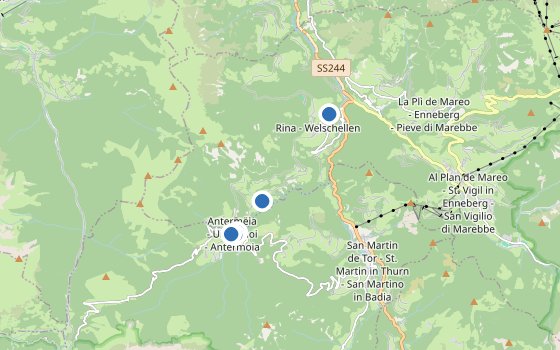 Kartenausschnitt mit den Hotels des Reiseziels