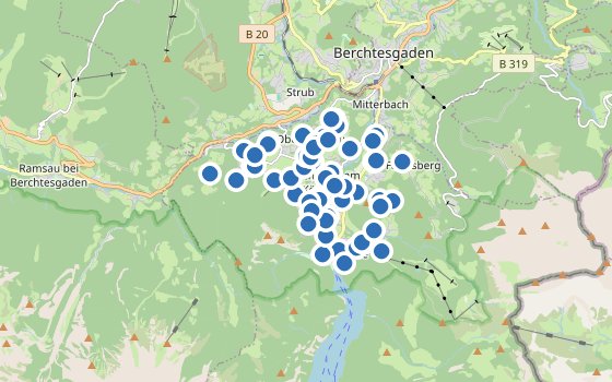 Kartenausschnitt mit den Hotels des Reiseziels