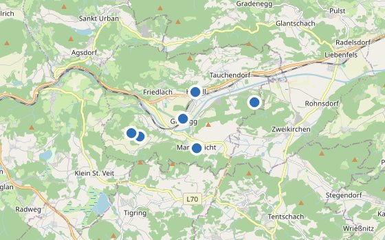 Kartenausschnitt mit den Hotels des Reiseziels