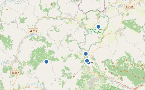 Kartenausschnitt mit den Hotels des Reiseziels