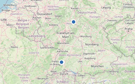 Kartenausschnitt mit den Hotels des Reiseziels