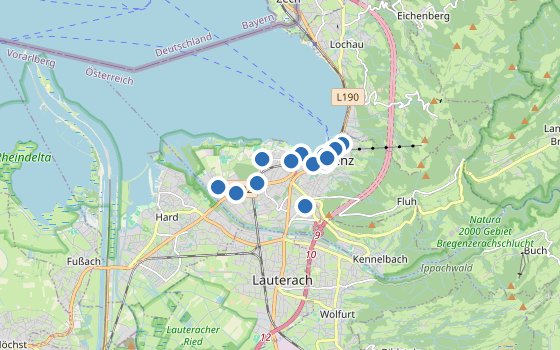 Kartenausschnitt mit den Hotels des Reiseziels
