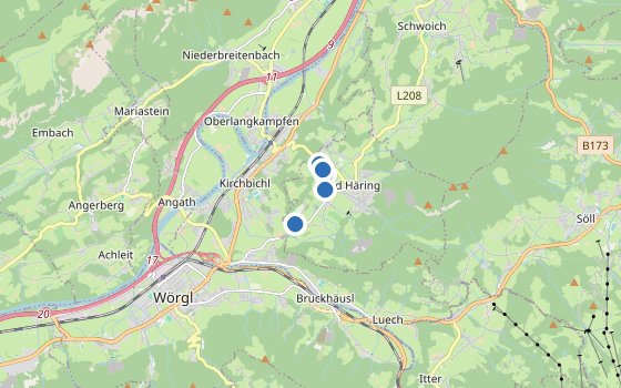 Kartenausschnitt mit den Hotels des Reiseziels