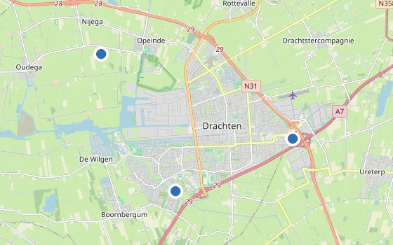 Kartenausschnitt mit den Hotels des Reiseziels