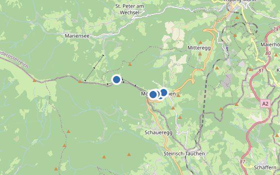 Kartenausschnitt mit den Hotels des Reiseziels