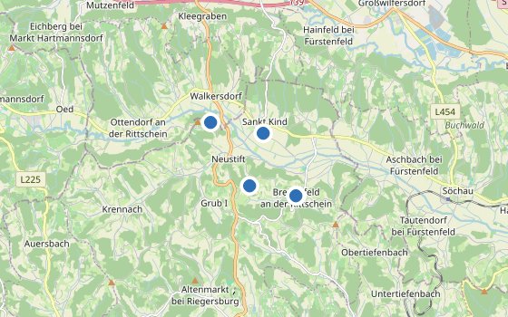 Kartenausschnitt mit den Hotels des Reiseziels